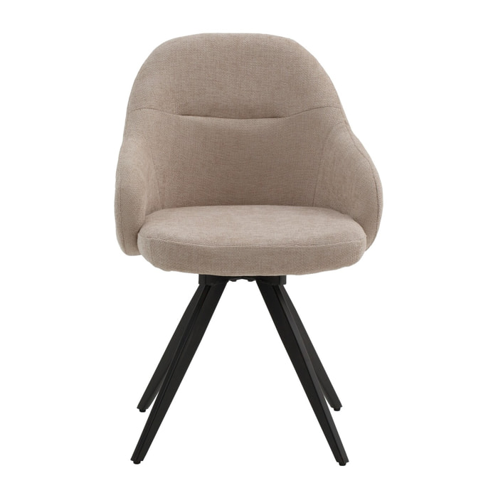 Set di 2 sedie girevoli COVENT in tessuto beige e gambe in metallo nero, con braccioli
