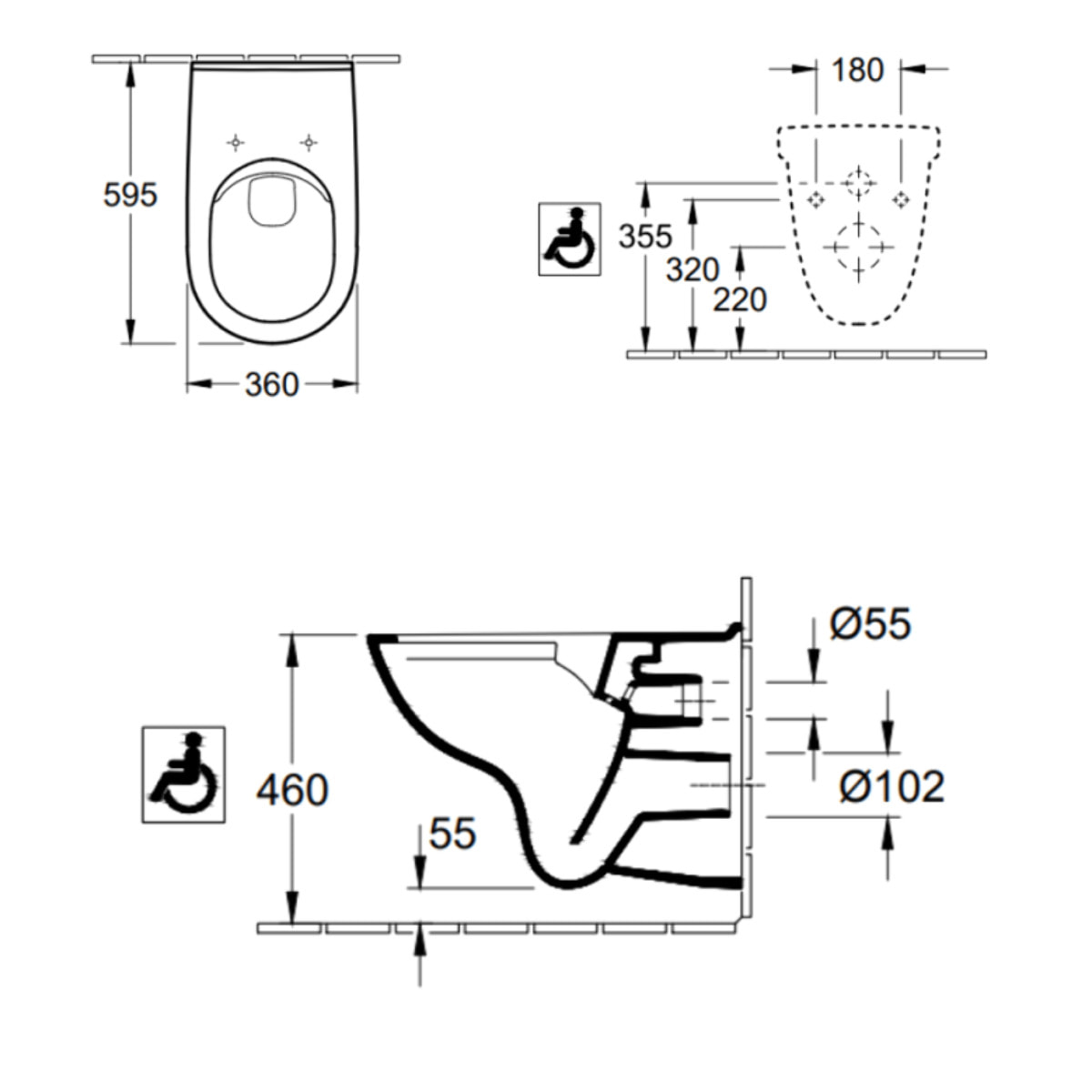 Cuvette WC suspendu PMR compact sans bride VILLEROY & BOCH ViCare blanc + Abattant