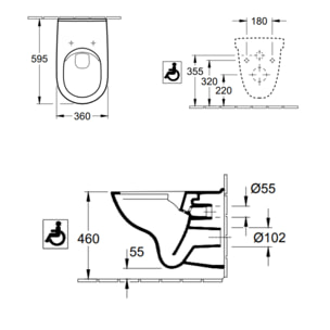 Cuvette WC suspendu PMR compact sans bride VILLEROY & BOCH ViCare blanc + Abattant