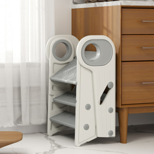 Taburete para Niños Plegable Torre de Aprendizaje Ajustable Escalera para Niños de 18-60 Meses Antideslizante para Baño Cocina Librería Dormitorio Gris y Blanco