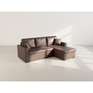 Cyrus - Canapé d'angle réversible 4 places - convertible avec coffre - en simili - Marron