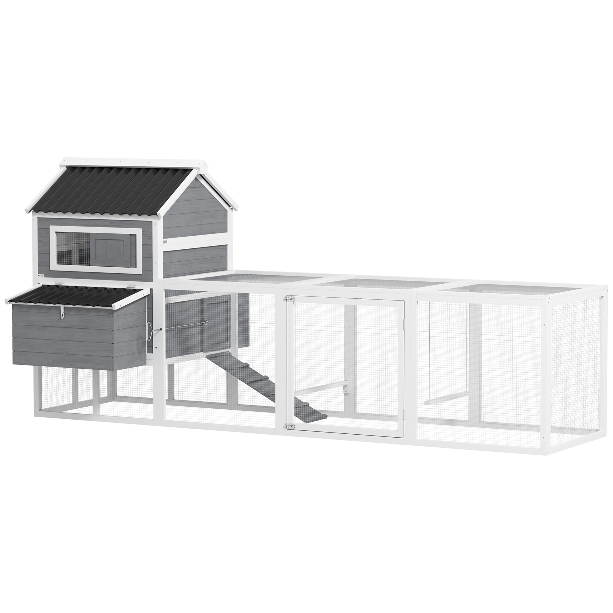 Gallinero para Exterior Gallinero de Madera Jaula Grande para 10-15 Gallinas con Columpio Perchas Bandeja Extraíble y Rampa 315,5x150,5x140,5 cm Gris