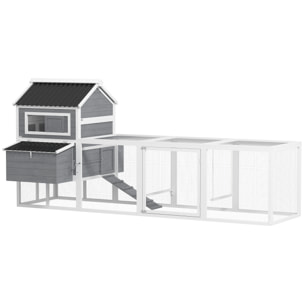 Gallinero para Exterior Gallinero de Madera Jaula Grande para 10-15 Gallinas con Columpio Perchas Bandeja Extraíble y Rampa 315,5x150,5x140,5 cm Gris