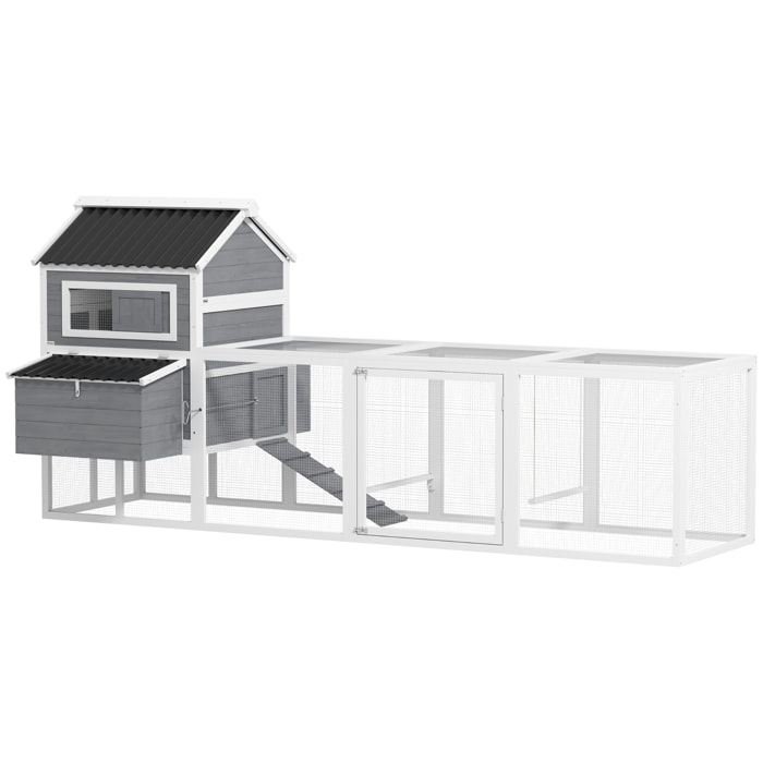 Gallinero para Exterior Gallinero de Madera Jaula Grande para 10-15 Gallinas con Columpio Perchas Bandeja Extraíble y Rampa 315,5x150,5x140,5 cm Gris