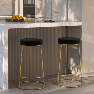 Lot de 2 tabourets pour îlot central 63 cm en velours noir - Kendal
