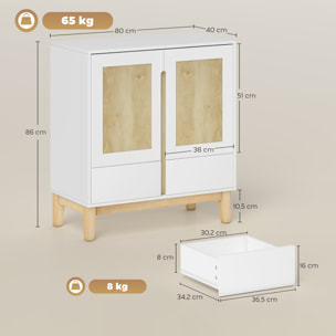 Buffet style nordique - 2 portes, étagère, 2 tiroirs - piètement bois banc effet bois clair