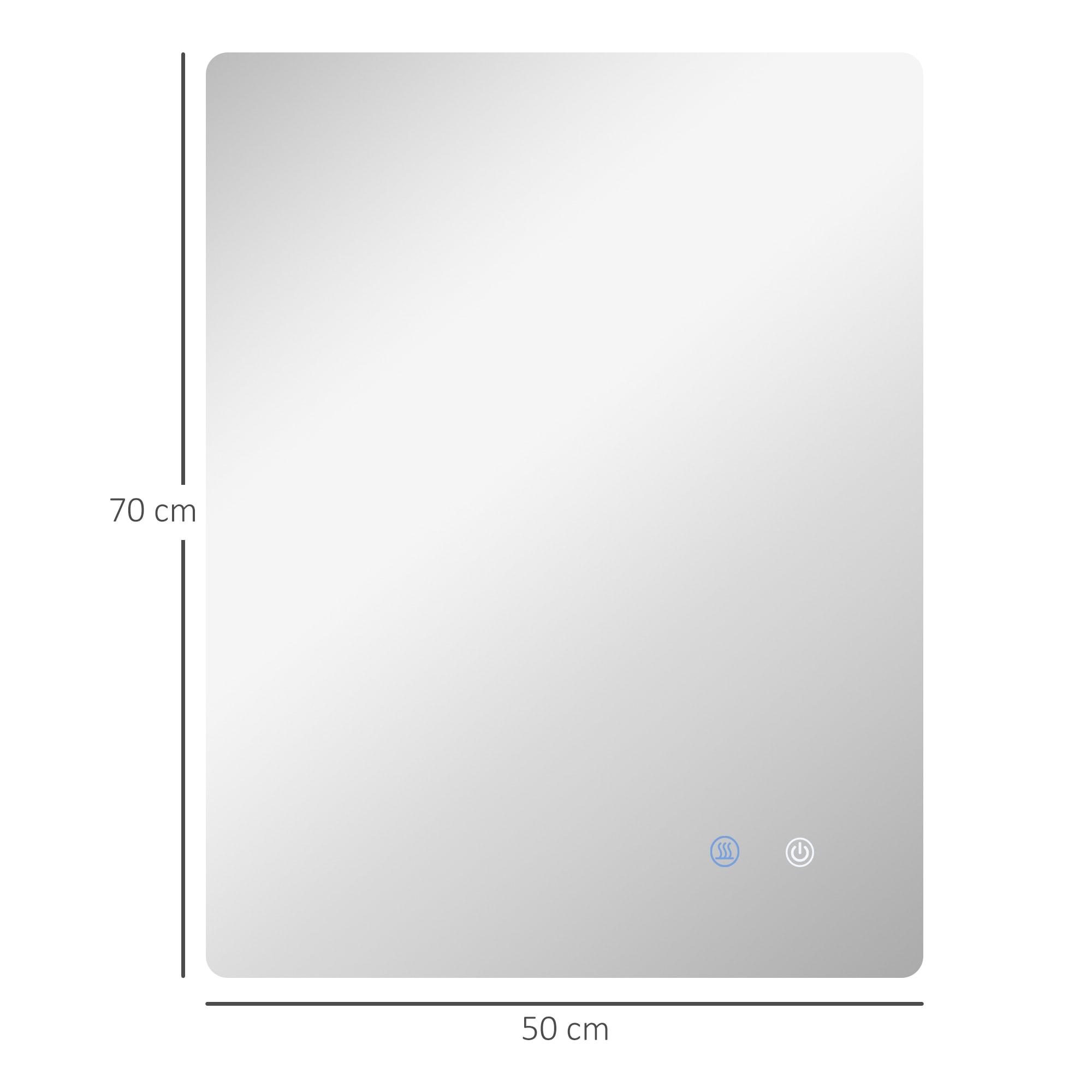 Miroir rectangulaire mural lumineux LED de salle de bain - 70 x 50 cm - avec 3 couleurs, luminosité réglable interrupteur tactile système antibuée blanc transparent