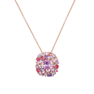 Collana Catena Rolo in Argento 925 con Pendente in Pavé Misto di Cubic Zirconia Rosa e Viola Effetto Degradé