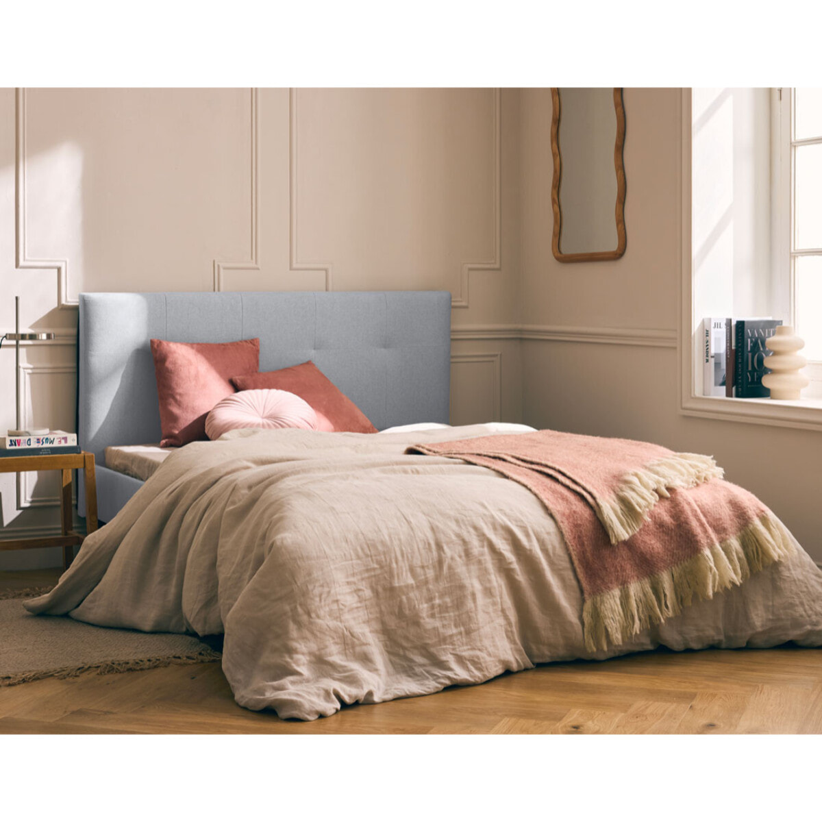 Monet - lit - 160x200 - sommier inclus - en tissu - Gris