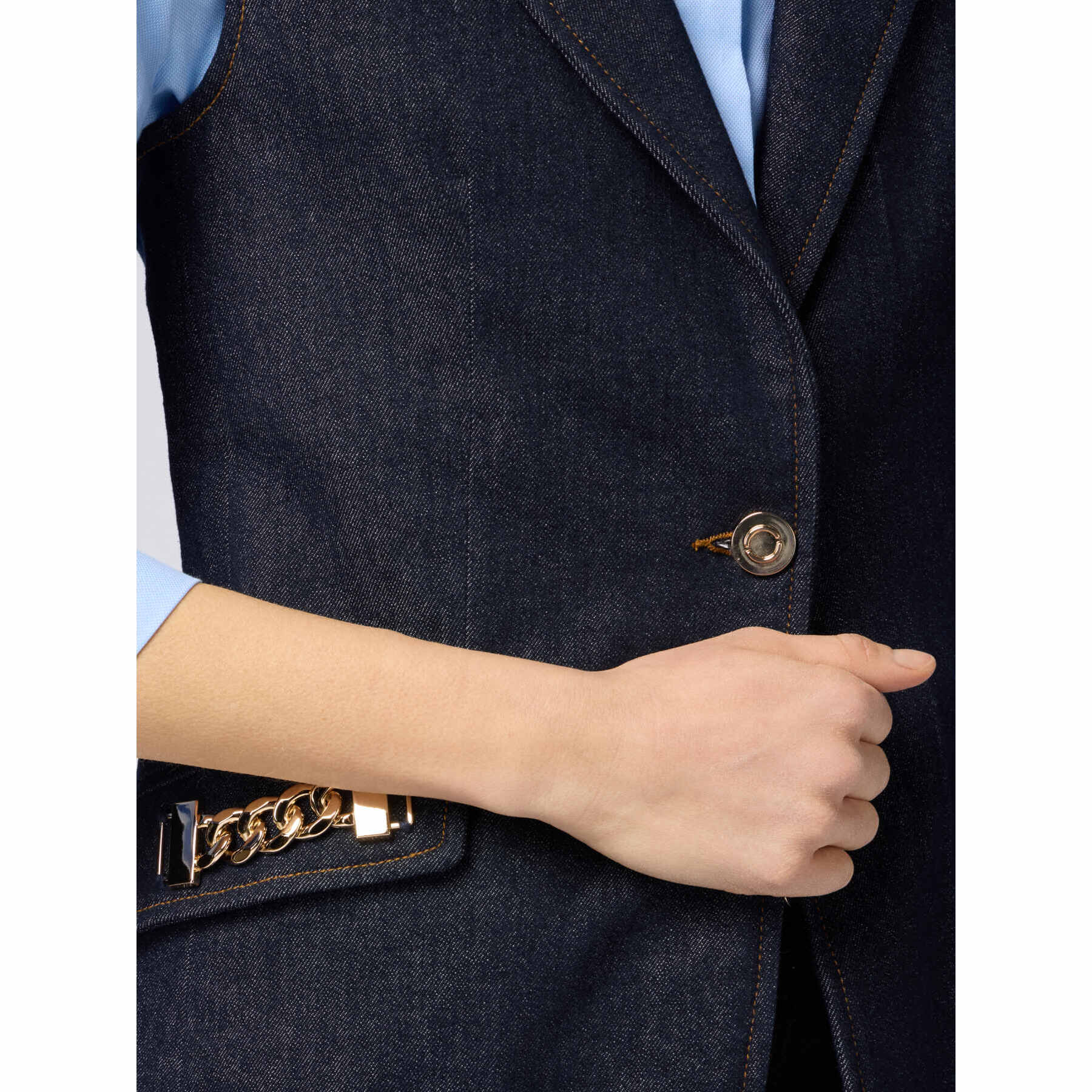 Oltre - Gilet denim con catene metalliche - Blu