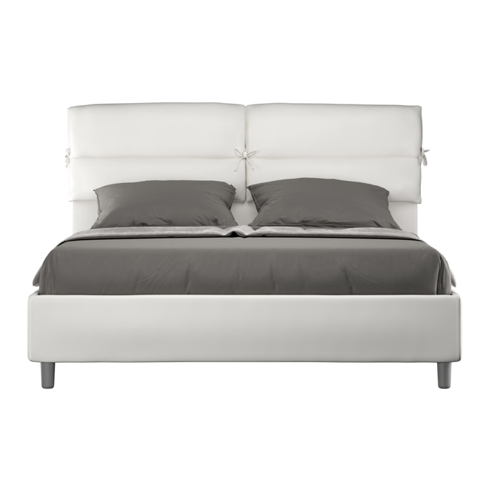 Letto matrimoniale con rete imbottito 160x210 similpelle bianco Nandy