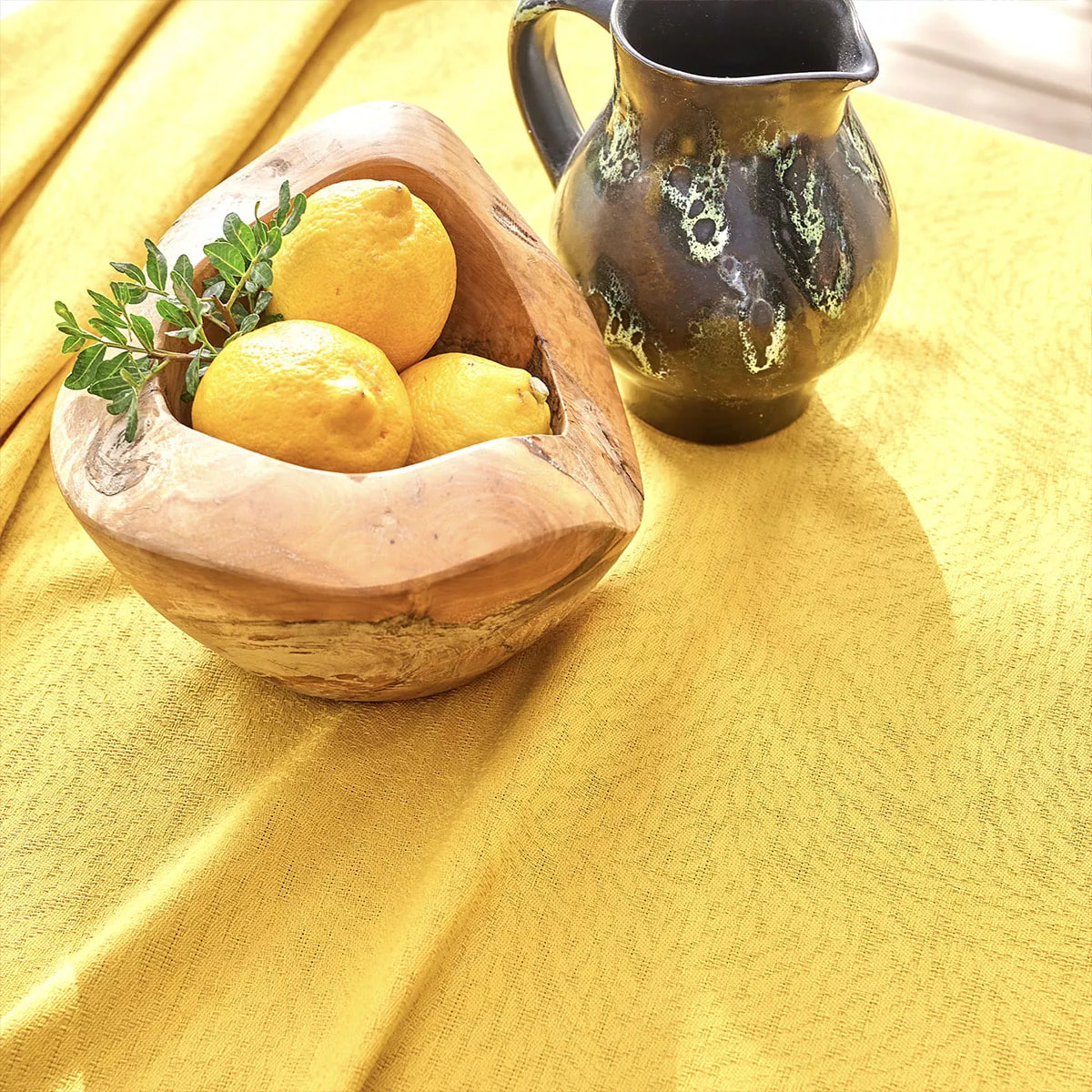 Nappe pur coton motif jacquard jaune Paradia curry