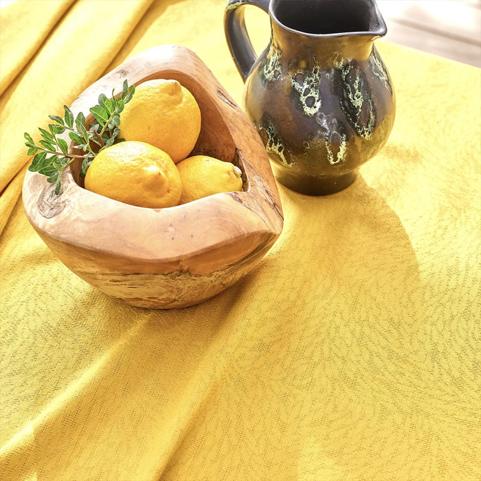 Nappe pur coton motif jacquard jaune Paradia curry
