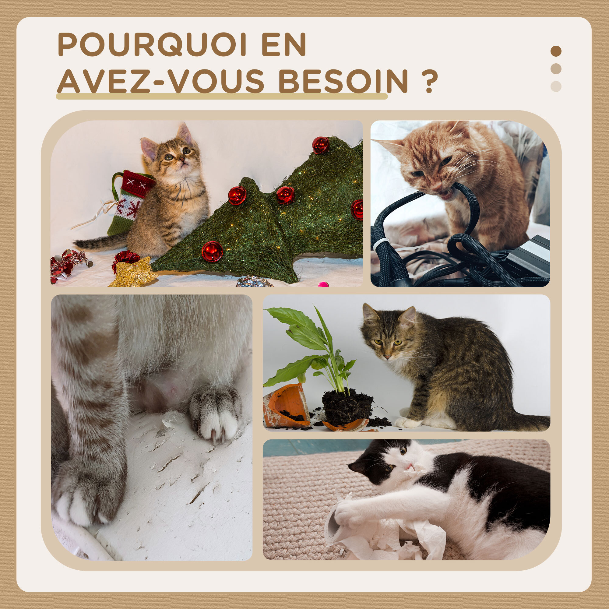 Arbre à chat modulable - griffoirs, 2 niches, 4 plateformes, 2 boules suspendues - peluche douce beige