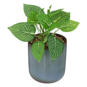 Plante artificielle pot céramique bleu orage H16cm