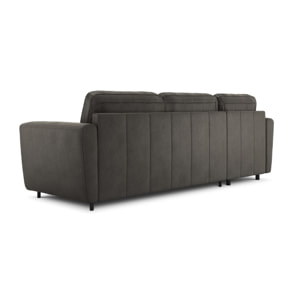Canapé d'angle gauche convertible "Audra" 4 places en cuir véritable gris foncé