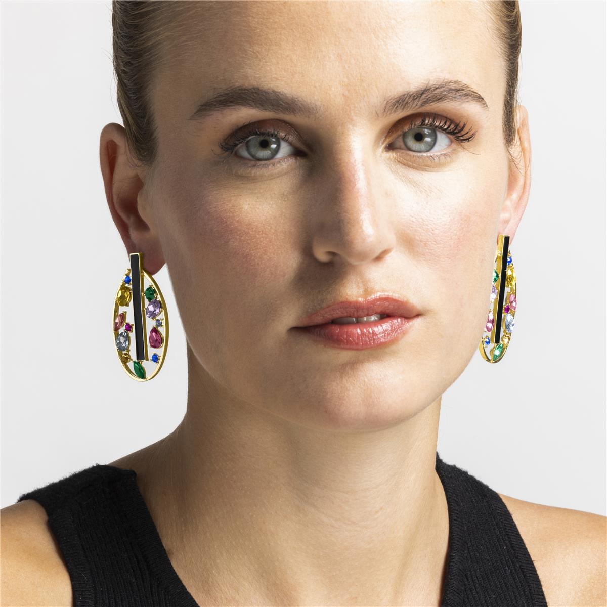 Pendientes con Circonita Multicolor acabado oro 18k
