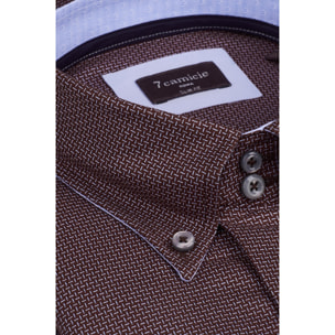 Camicia Uomo 2 Bottoni Button Down Slim Jacquard Fantasia Marrone/Celeste