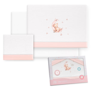 Triptico Coche Franela Estampado Oso Luna Estrellas Bco/Rosa