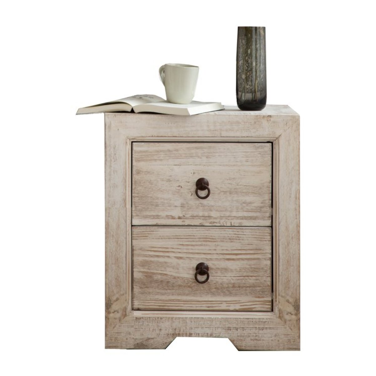 Table de chevet Oblak -bois massif d'araucaria-couleur blanc shabby 50 x 60 x 40 cm