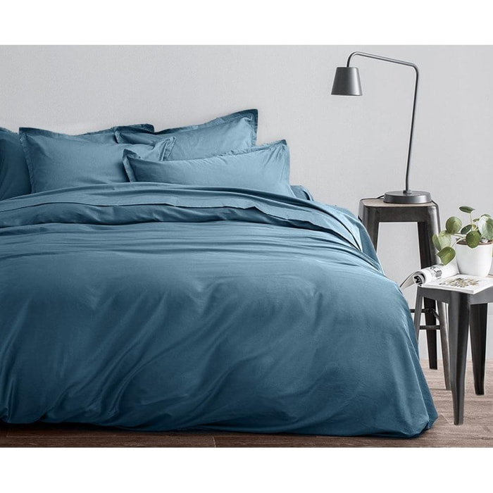 Parure housse de couette Satin de coton 70fils Cobalt