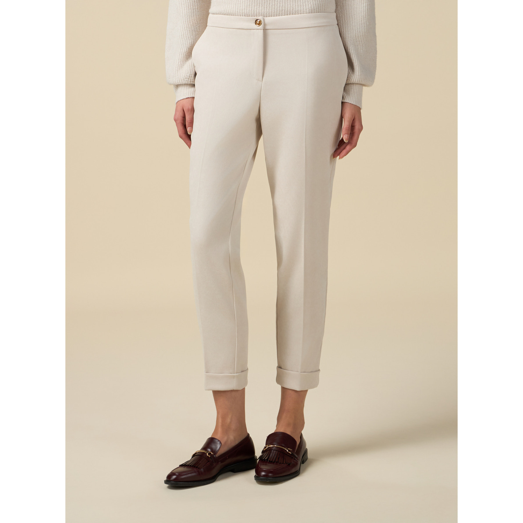 Oltre - Straight velvet trousers - Blanco