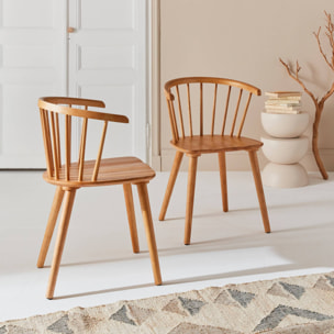 Chaise à barreaux bois d'hévéa et contreplaqué (lot de 2) PAULA