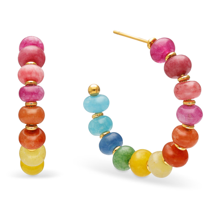 Orecchini Cerchio Color Stones Acciao Placcato Oro
