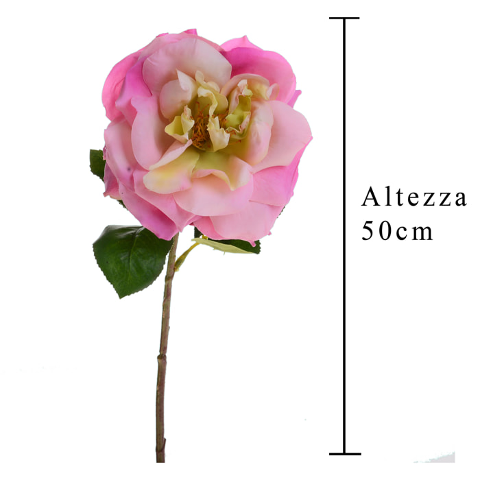 Rosa Aperta. Altezza 50 Cm - Pezzi 6 - 15X50X15cm - Colore: Rosa - Bianchi Dino - Fiori Artificiali