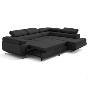 Zaria - canapé d'angle droit 5 places convertible avec coffre et têtières en simili - Gris Anthracite