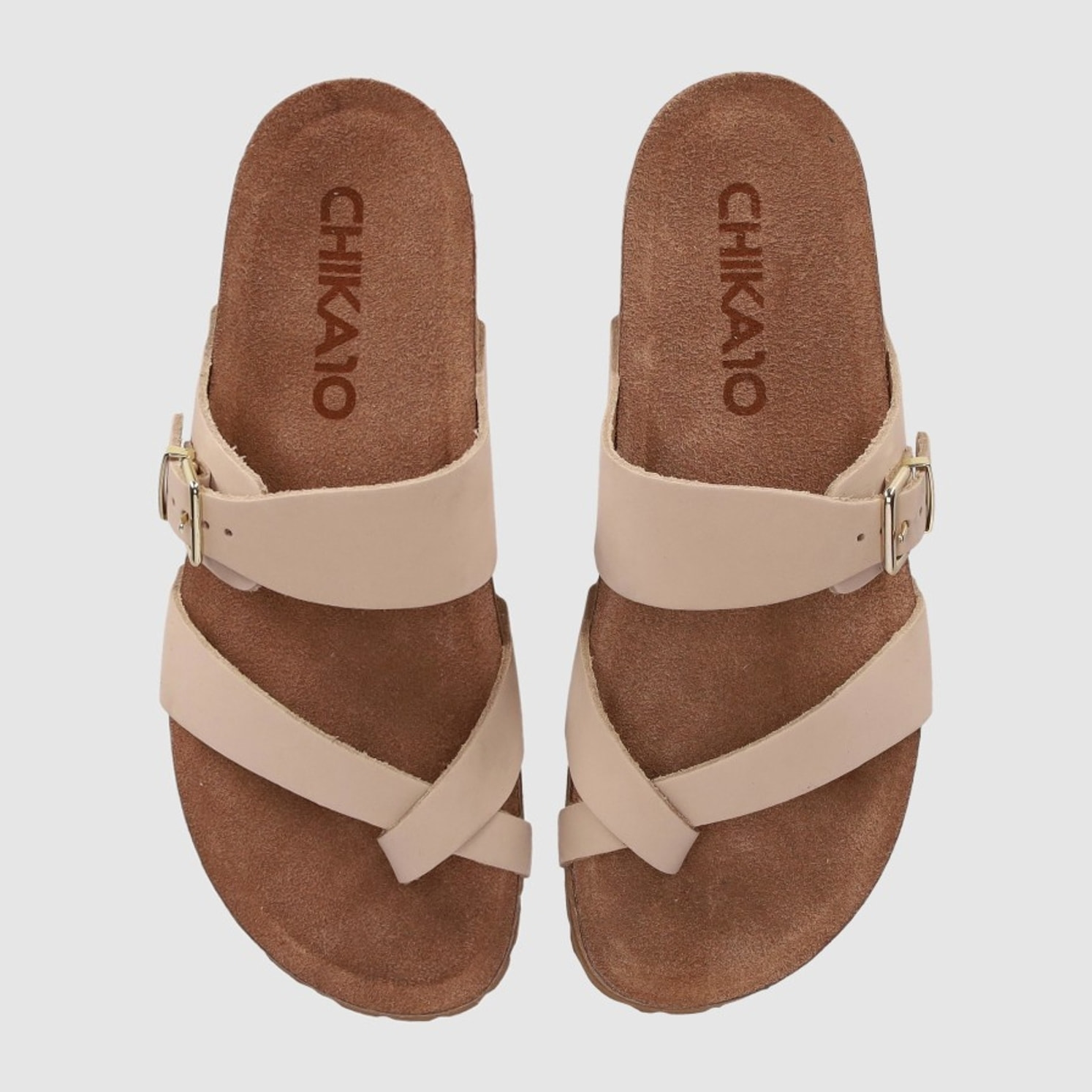 Sandalias de Piel - Arena - Tacón: Bajo