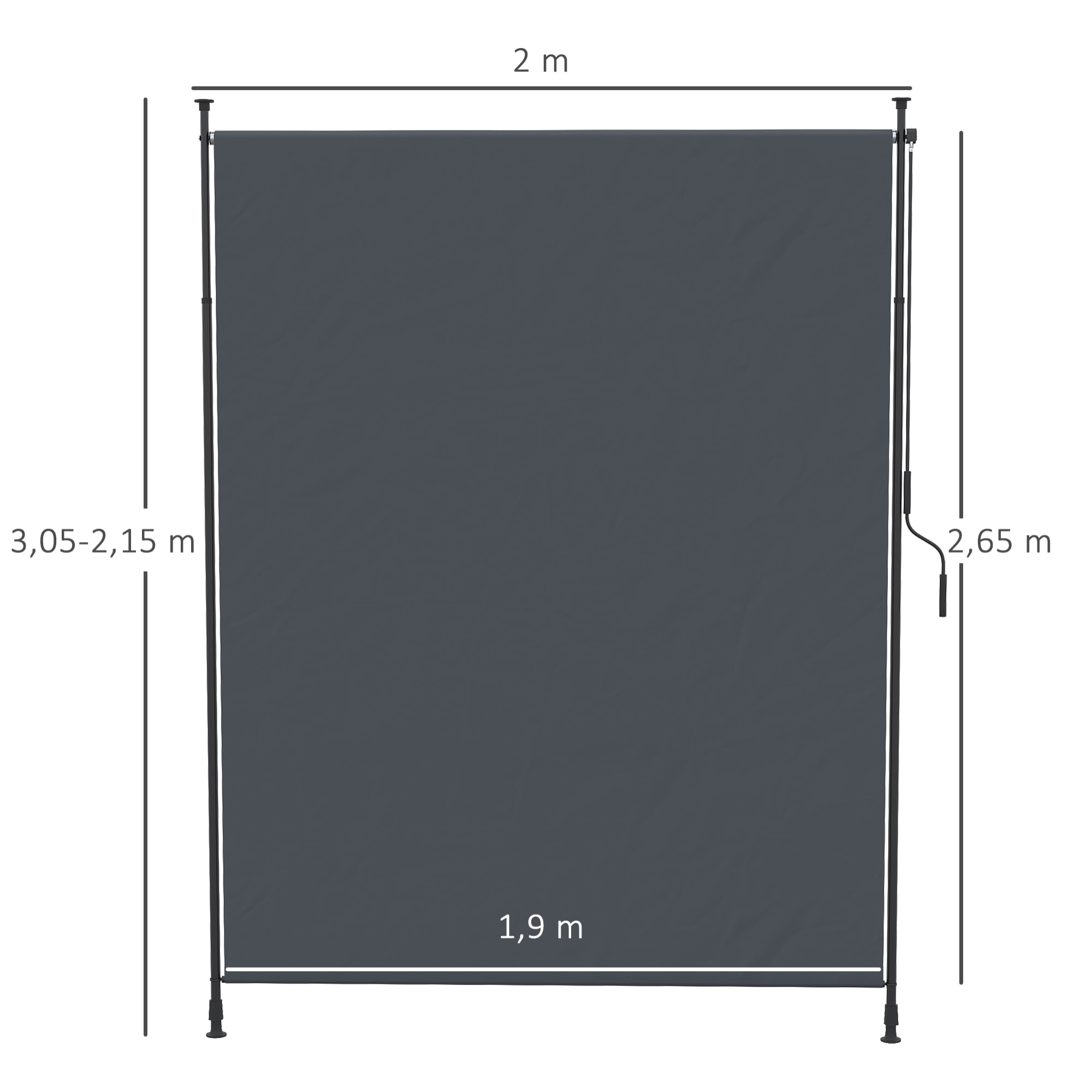 Toldo Vertical Exterior 200x305 cm, Pantalla de Privacidad Enrollable, Toldo Lateral Ajustable con Manivela, Protección UV 40+ e Impermeable, Sin Taladro, para Balcón, Jardín, Gris