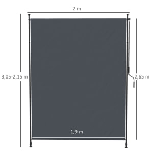 Toldo Vertical Exterior 200x305 cm, Pantalla de Privacidad Enrollable, Toldo Lateral Ajustable con Manivela, Protección UV 40+ e Impermeable, Sin Taladro, para Balcón, Jardín, Gris