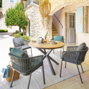 Table de jardin "Oriengo" acacia  & graphite 4 places en aluminium traité époxy