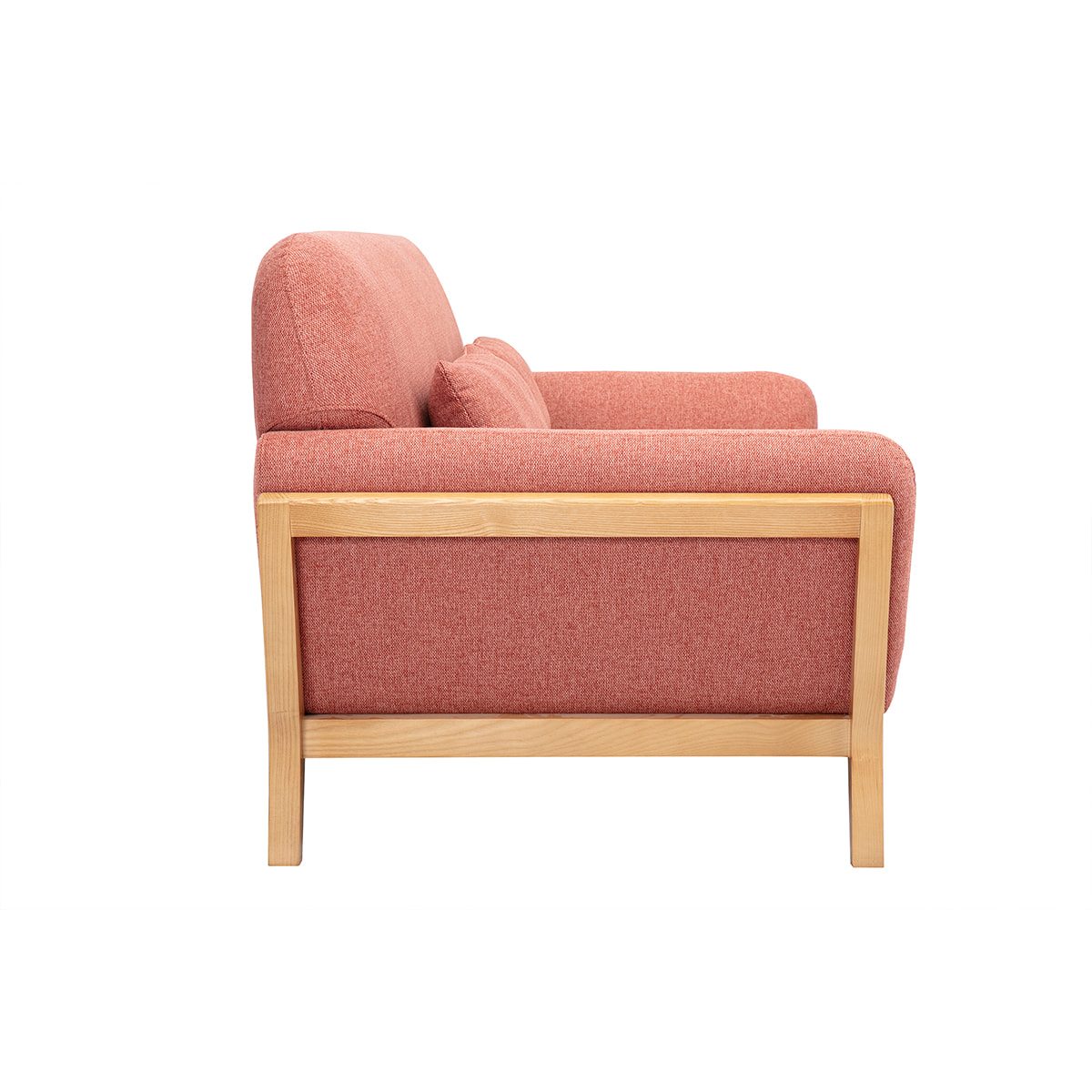 Canapé scandinave 2 places en tissu effet velours texturé terracotta et bois clair YOKO