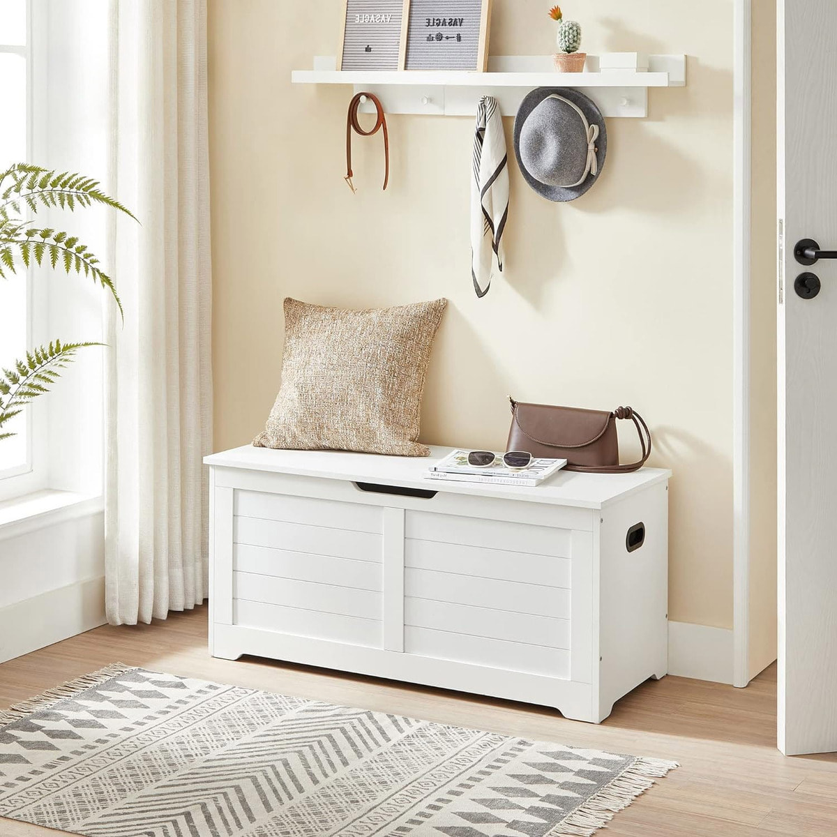 Panca Contenitore Oslo in Legno Bianco con Maniglie