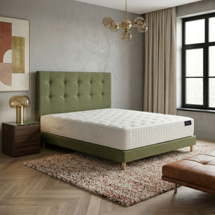 Ensemble matelas ressorts HÉLIOS, mémoire de forme, H31 cm, sommier et tête de lit vert