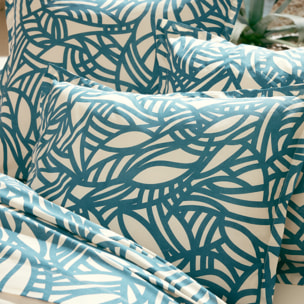 Parure de lit 3 pièces coton végétal géométrique housse + taies - Bleu