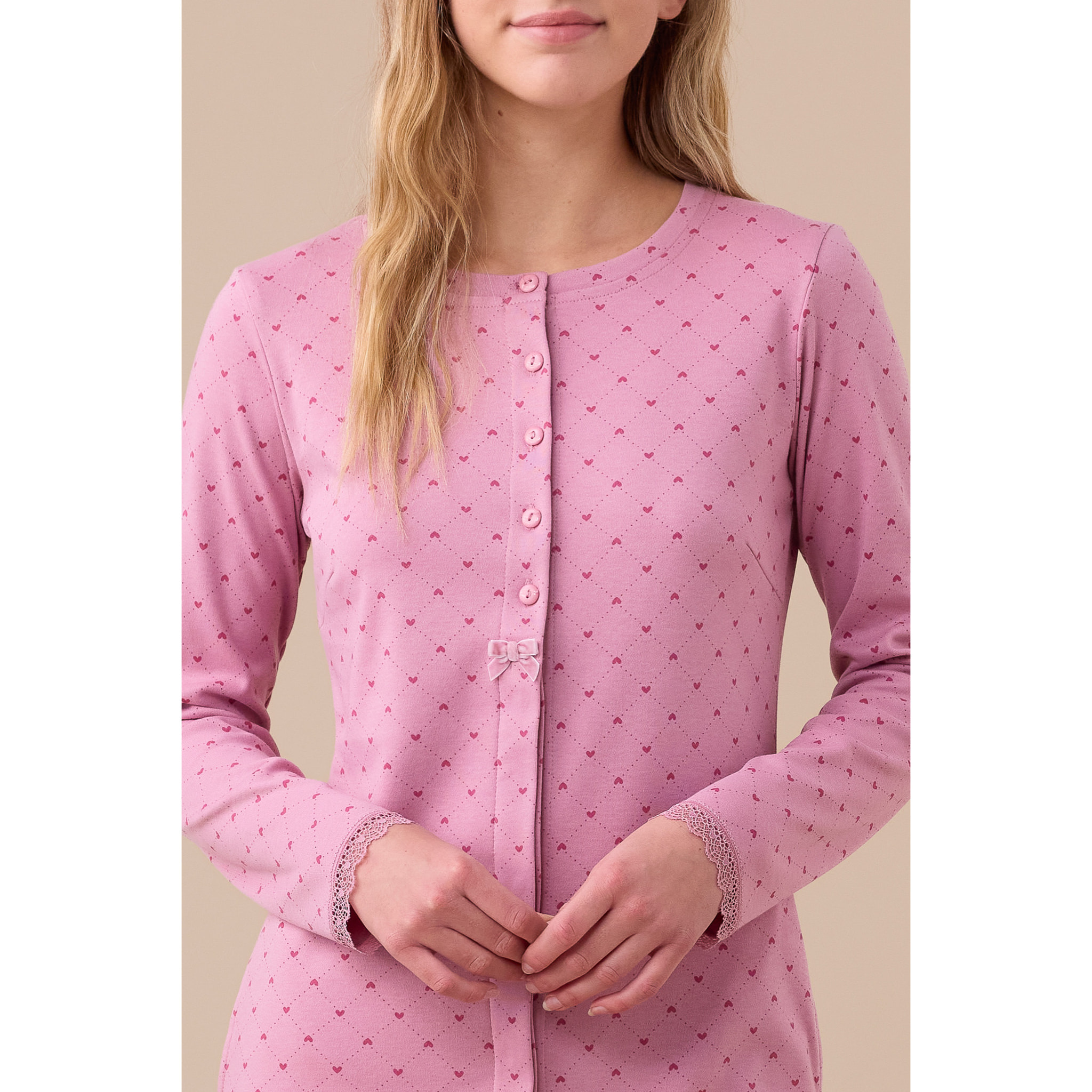Camicia da notte donna in caldo cotone con abbottonatura frontale articolo cuore. Noidinotte