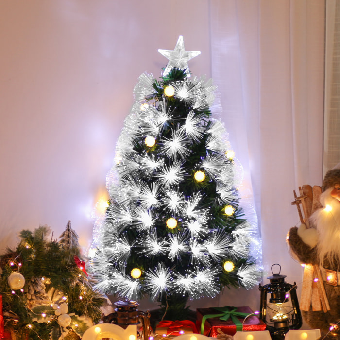 Árbol de Navidad 90 cm Árbol de Navidad con Fibra Óptica Árbol de Navidad Artificial con 90 Luces LED y 90 Ramas para Interior Verde y Blanco