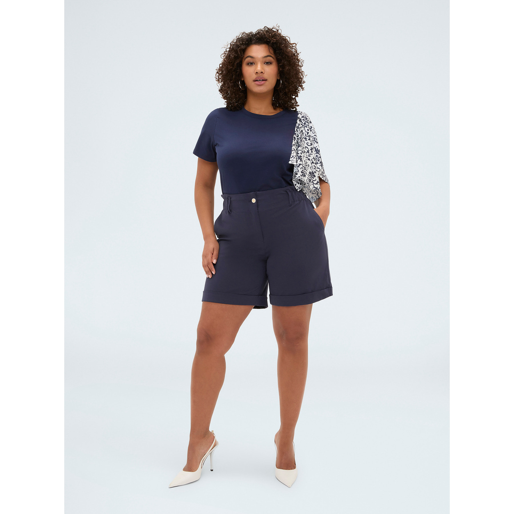 Fiorella Rubino - T-shirt bimaterica con manica stampata - Blu