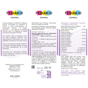 PEDIAKID - Sirop Sommeil - Complément alimentaire favorisant l'endormissement - Réduit les réveils nocturnes - Formule exclusive au Sirop d'Agave Lavande & Marjolaine- Goût Cerise - Dès 4 mois -125 ml