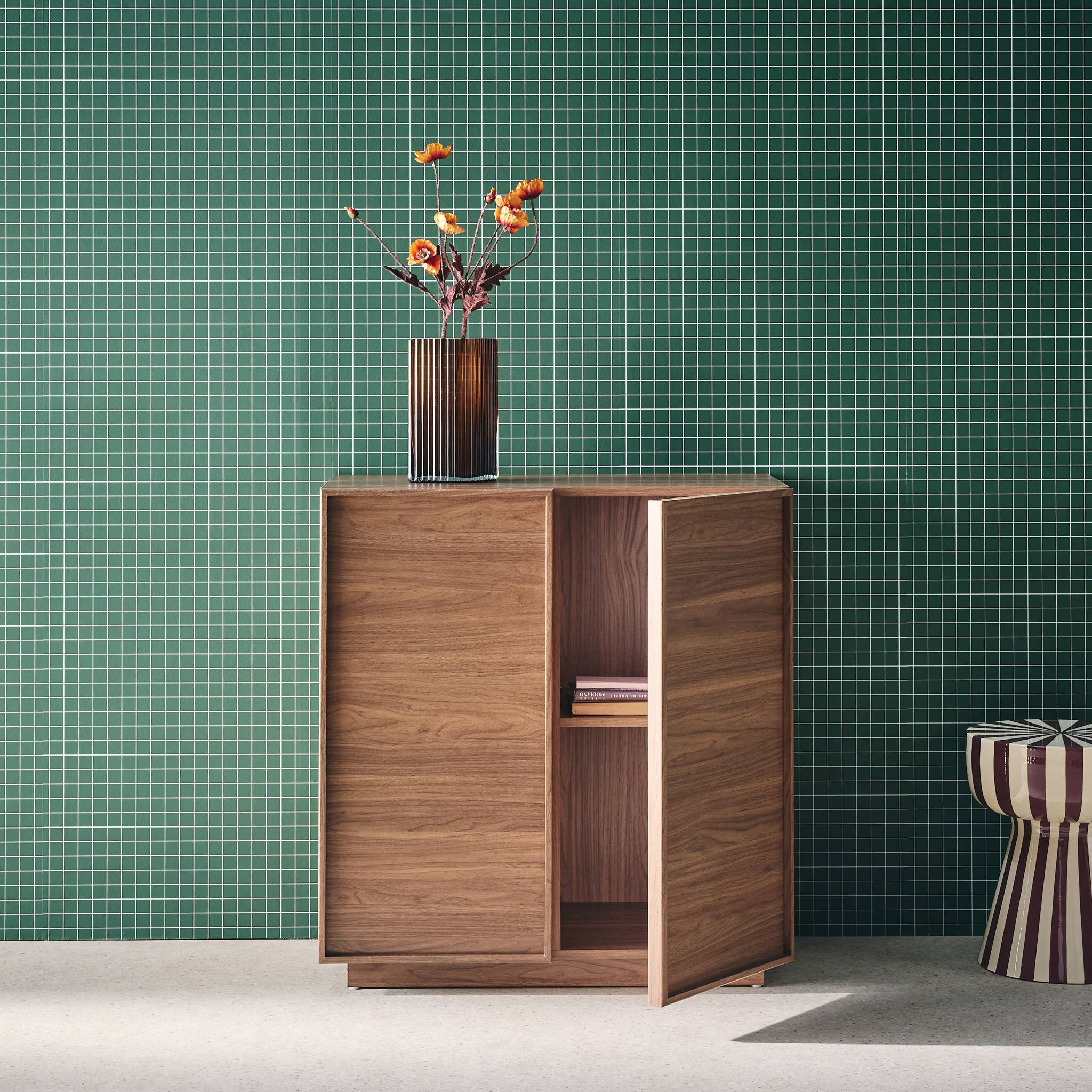 Buffet effet bois noyer 2 portes 80 cm 4 compartiments - L 80 x P 43 x H 85cm - Kuba