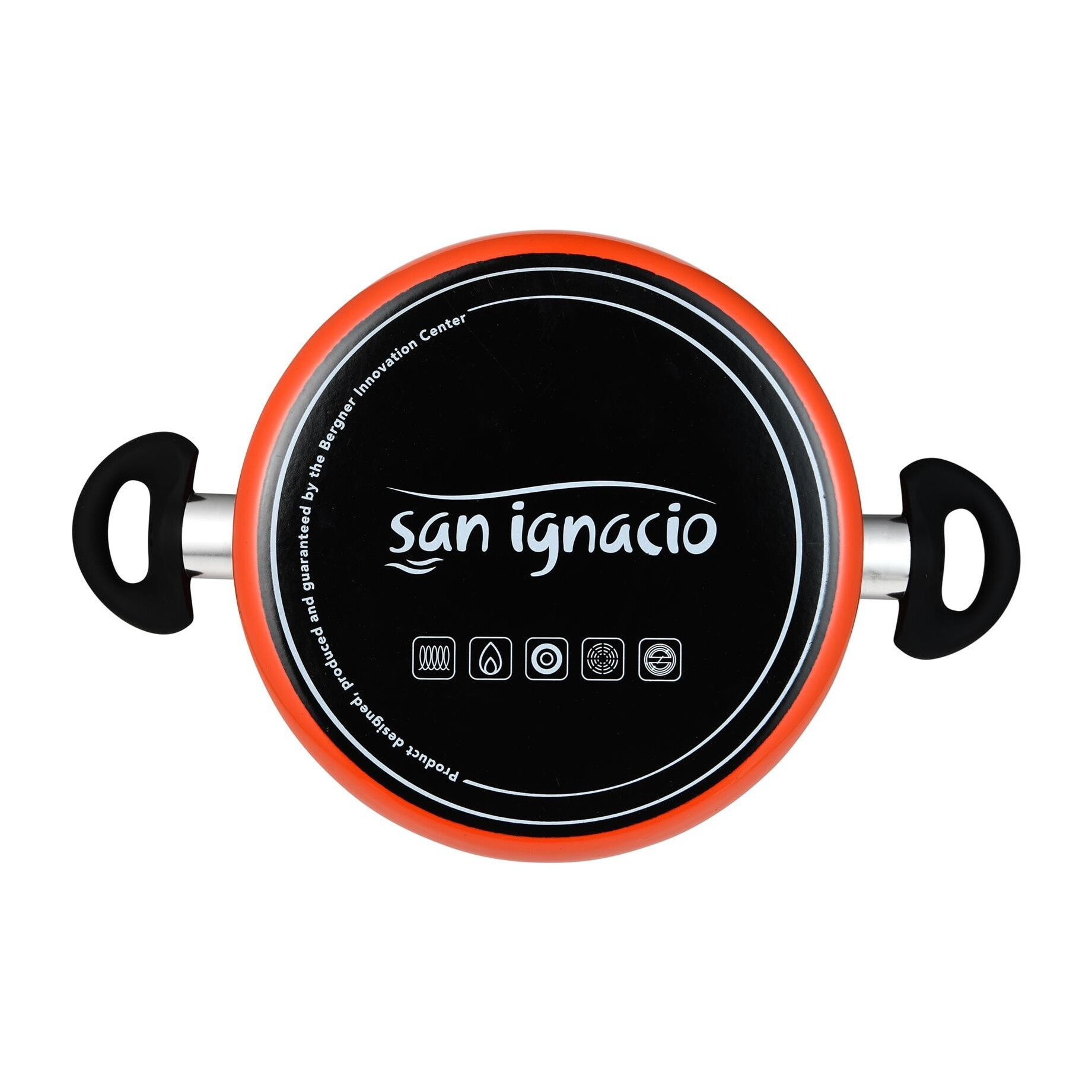 Cacerola con tapa ø24 cm acero al carbono de color naranja, antiadherente y resistente expert valencia san ignacio