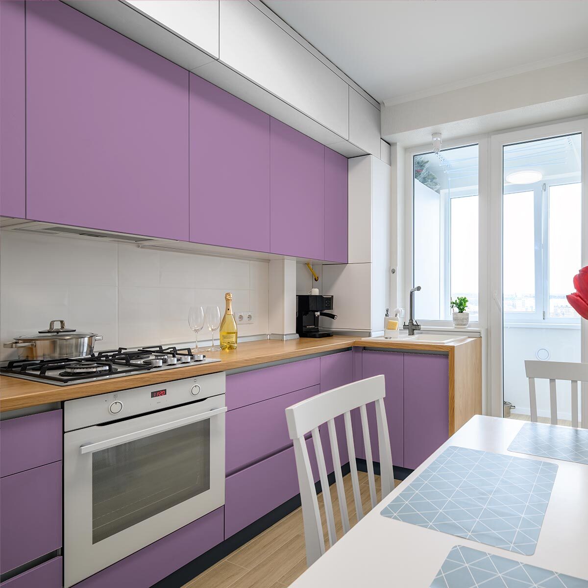 Rouleau adhésif décoratif Vinyle au Mètre - Lilas - Sticker Lavable Imperméable Mur Cuisine Meubles