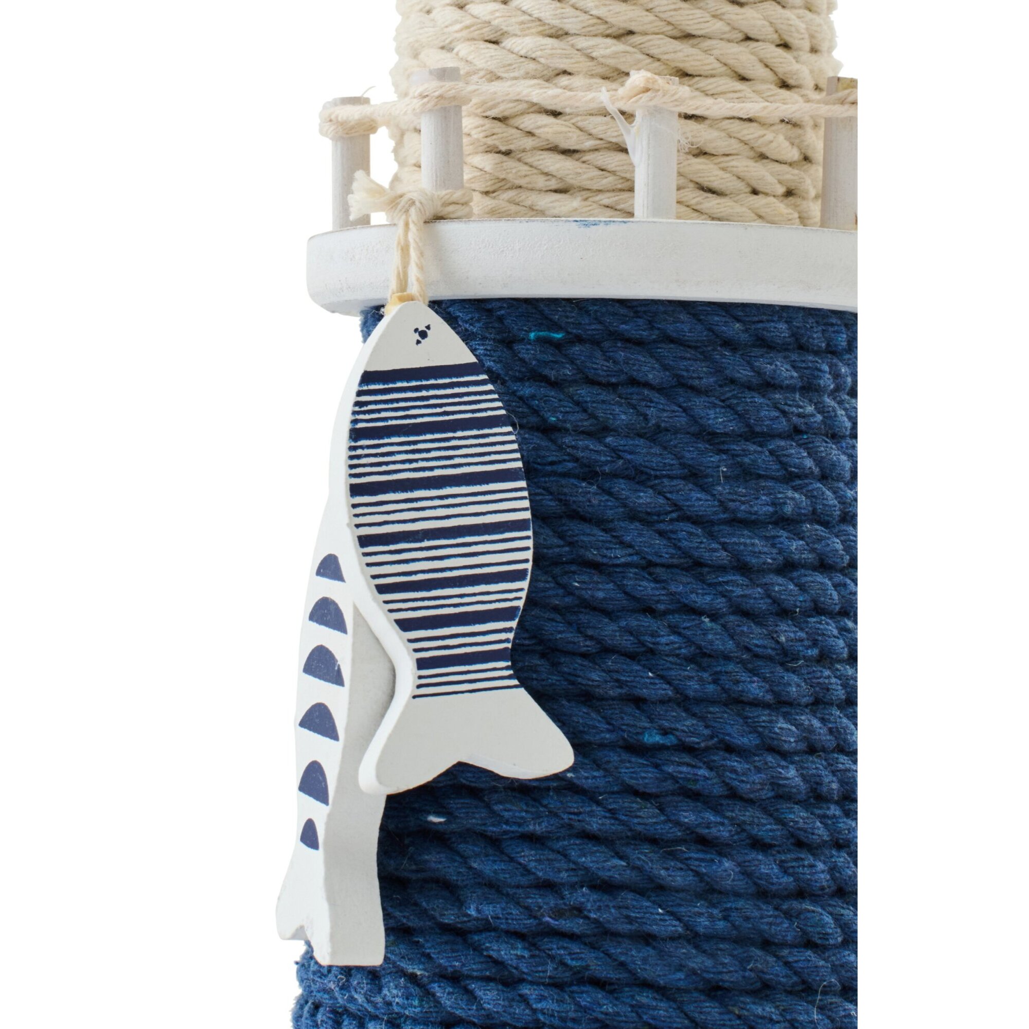 J-Line Phare décoratif - corde/bois - bleu/blanc - small