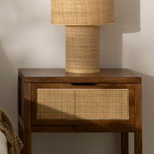 Table de chevet Eline -bois massif de manguier et rotin-couleur noyer 50 x 60 x 35 cm