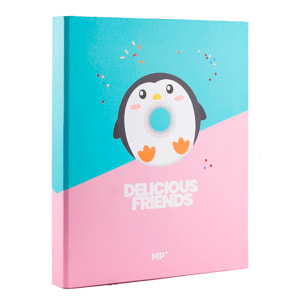PACK 6 UNITA CARTELLA CARTONE 4 ANELLI Fº DESIGN DELICIOUS FRIENDS PINGUINO