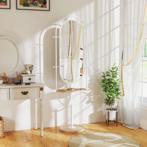 Espejo de Cuerpo Entero 175,5x50 cm Espejo de Pie con Bandeja de Madera 4 Ganchos y Marco de Metal para Salón Dormitorio Blanco