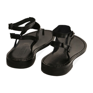 Sandalias planas de cuero negras